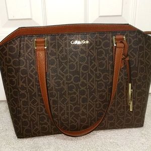 Calvin Klein logo tote medium brown and gold